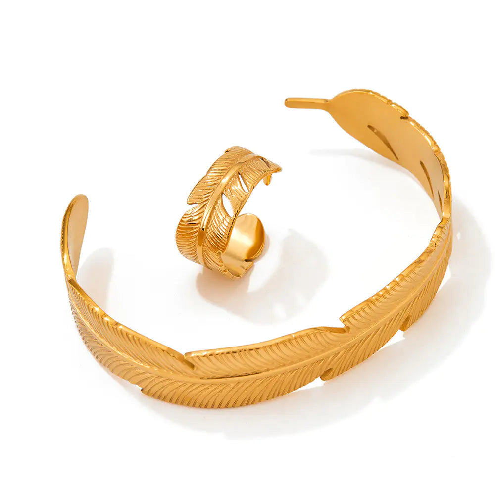 Feather Bracelet & Ring Set