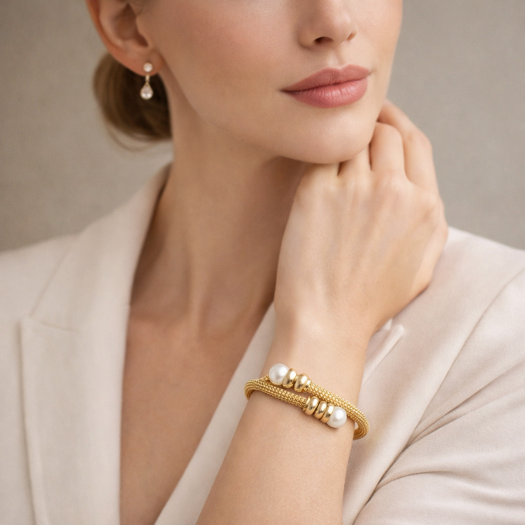 Tri-Tone Pearl Elegance Bracelet