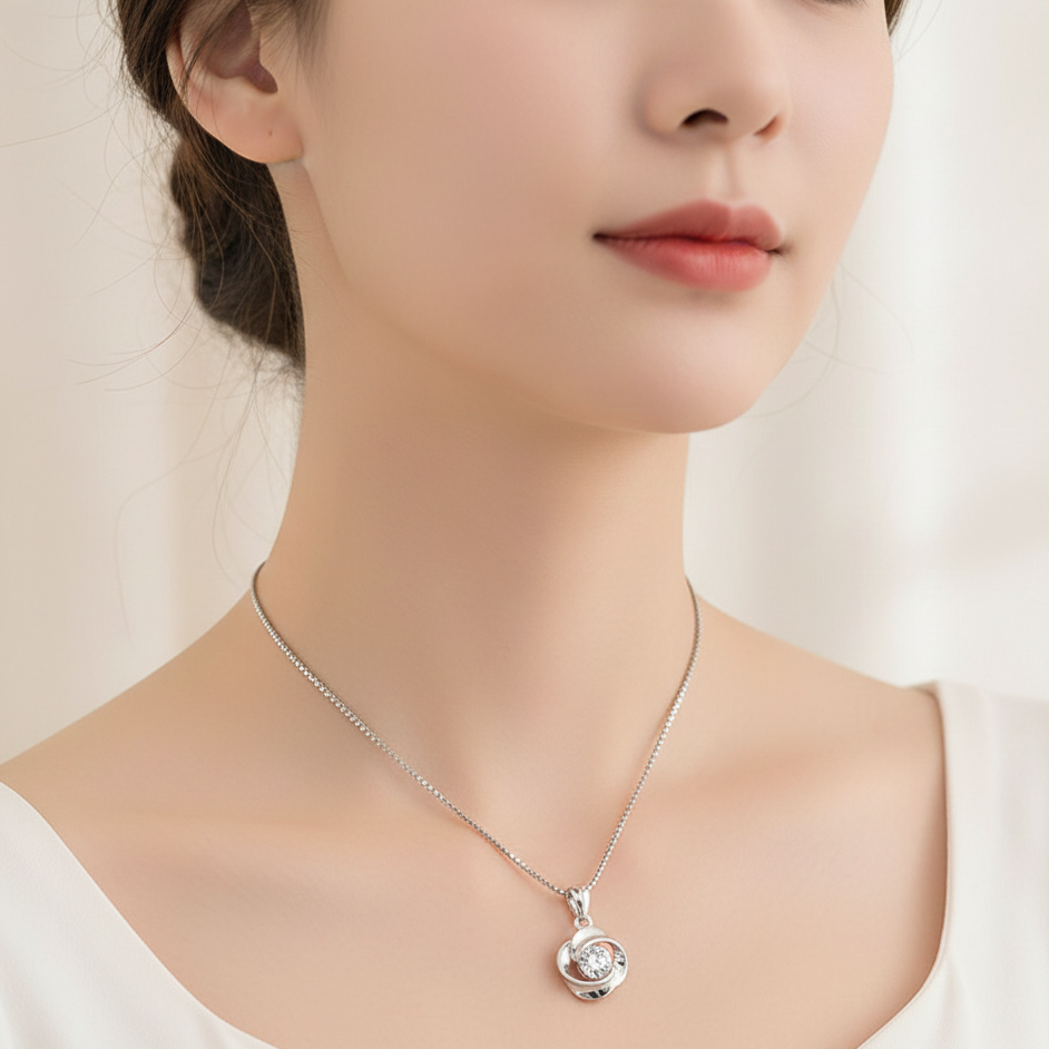 Rose Zircon Silver Necklace