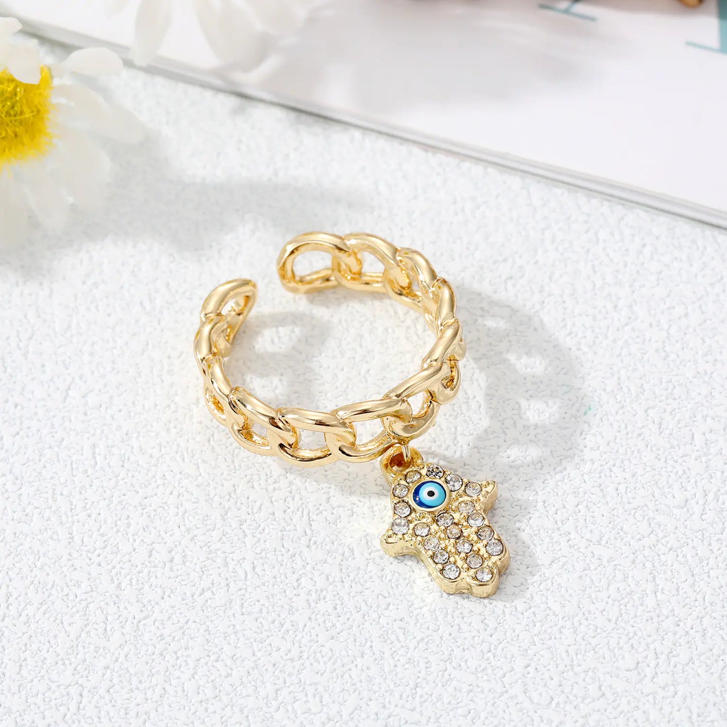 Devil's Eye Hollow Ring with Inlaid Zircon Bracelet