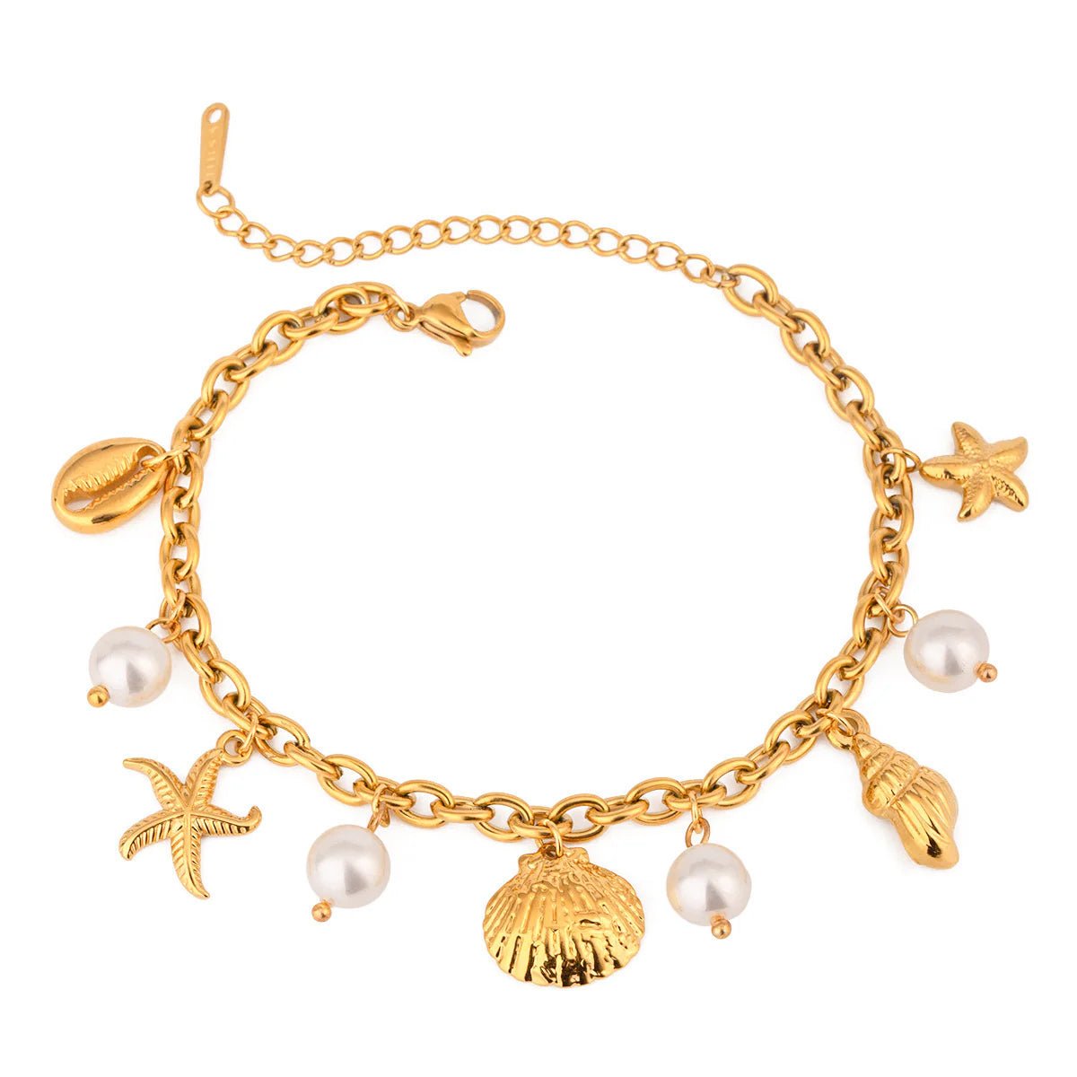 Women's 18K Gold Stainless Steel Pearl Shell Pendant Bracelet