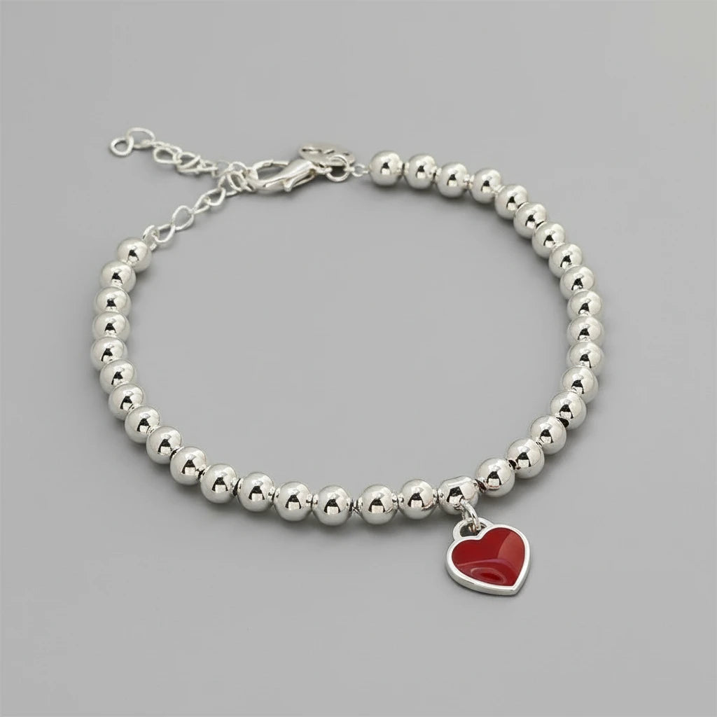 Women's Red Heart Silver Bracelet