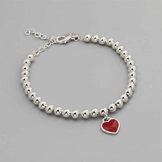 Women's Red Heart Silver Bracelet