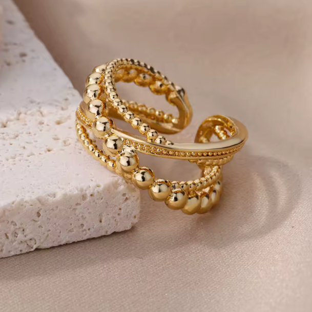 Stainless Steel Geometric Concave Convex Wide Face Ring (Unisex)