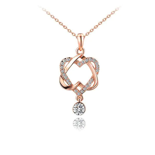 Rose Gold Double Heart Diamond Necklace