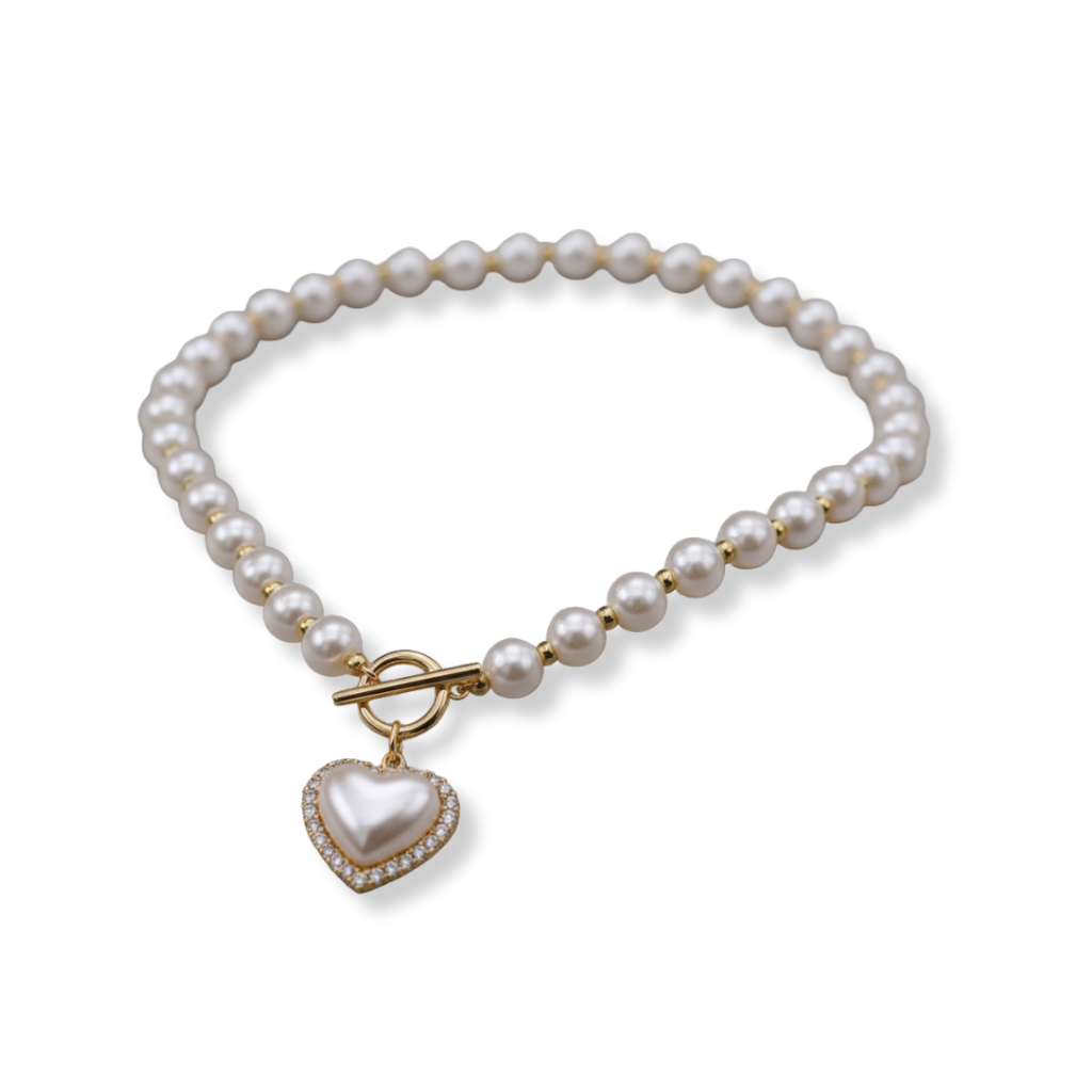 Heart-Shaped Faux Pearl Beads Necklace (One Piece)
