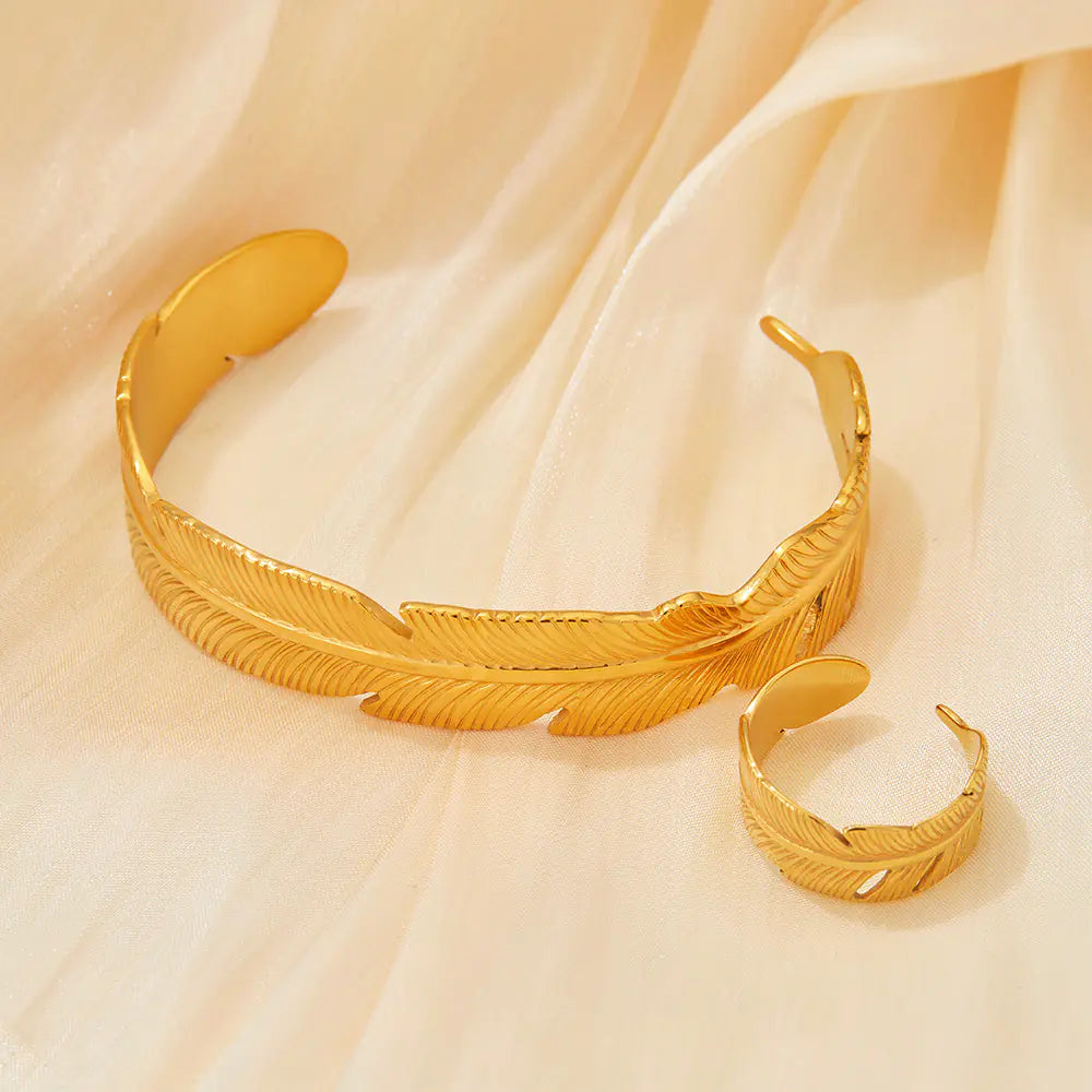 Feather Bracelet & Ring Set