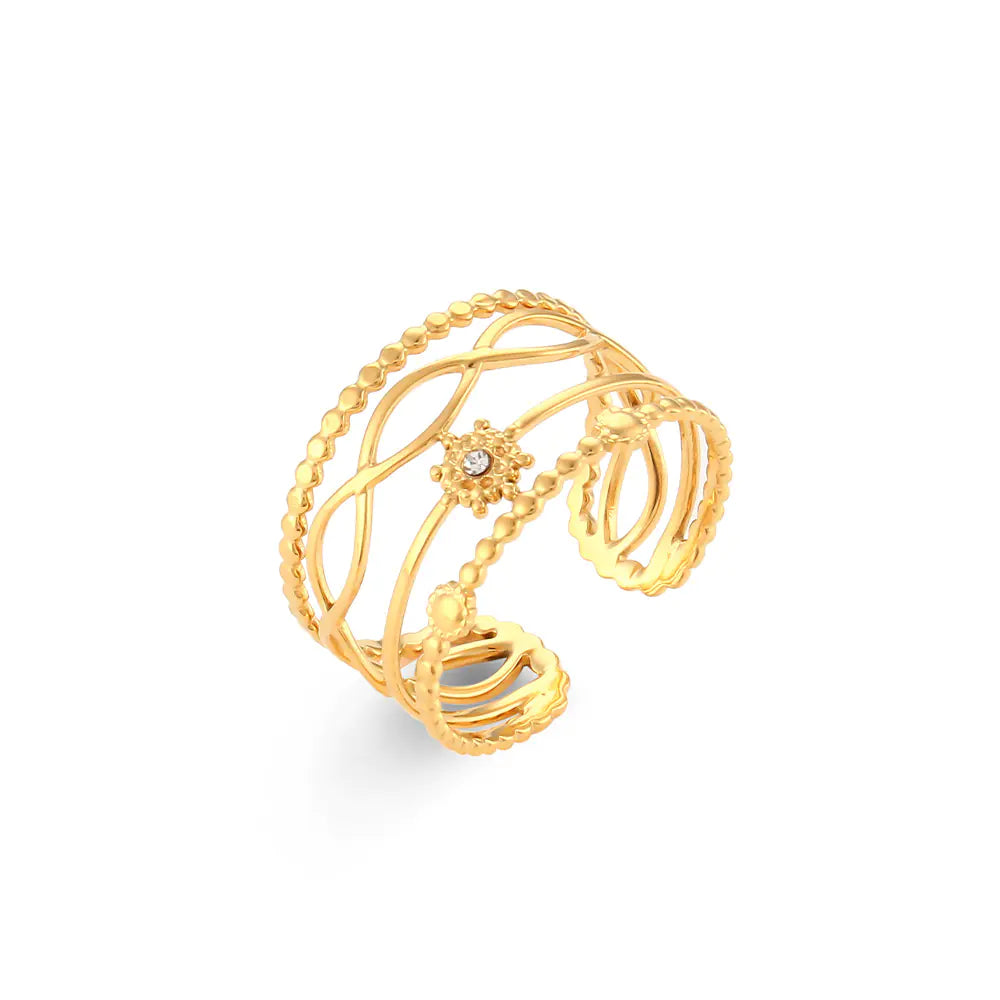 Light Luxury Gold Hollow Stainless Steel Ring Design