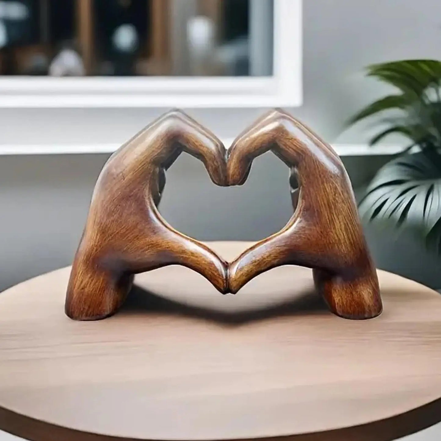 Wooden Heart Hands Sculpture