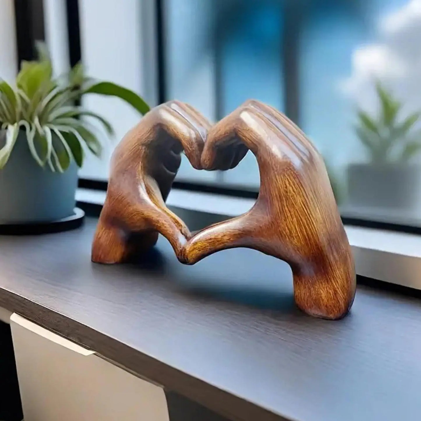 Wooden Heart Hands Sculpture