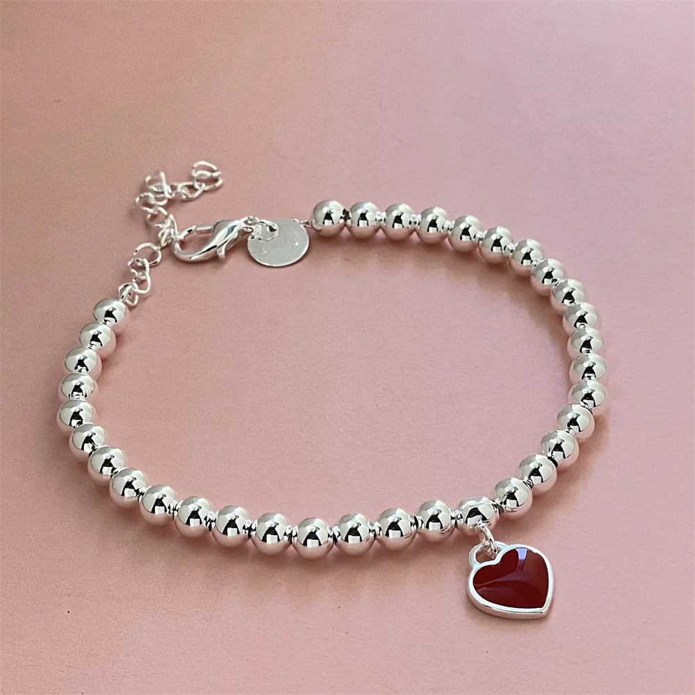 Women's Red Heart Silver Bracelet