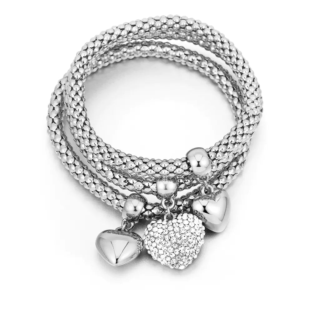 Heart Charm Bracelet (Set of Three)