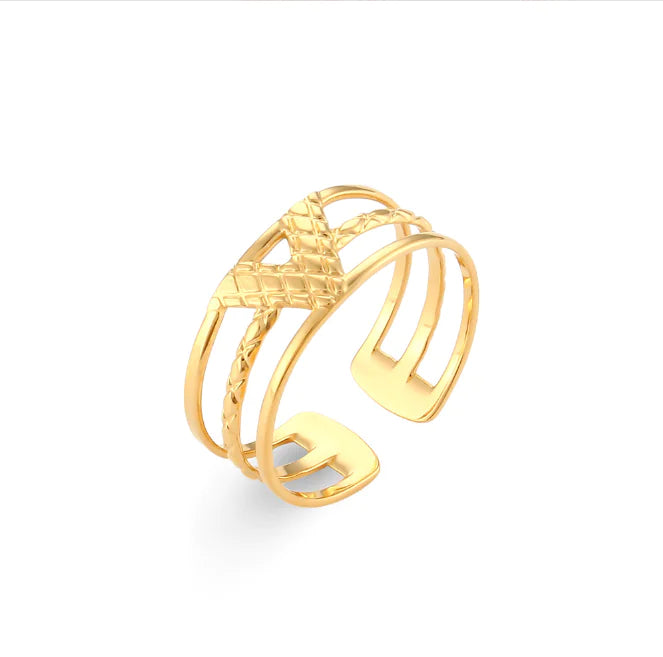 Light Luxury Gold Hollow Stainless Steel Ring Design
