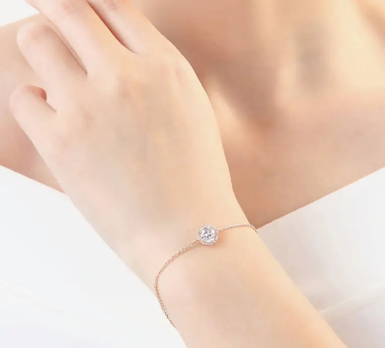 Diamond-Studded Bracelet, Moonstone, Gold-Plated Bracelet