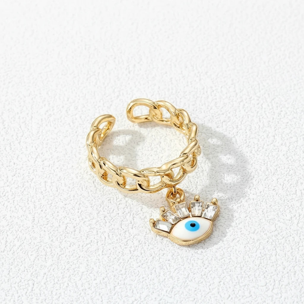 Devil's Eye Hollow Ring with Inlaid Zircon Bracelet