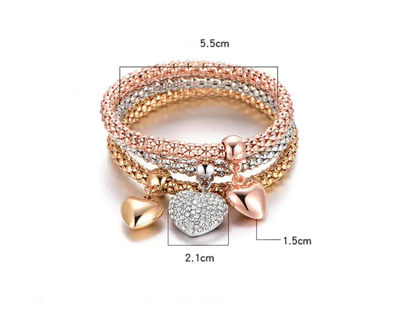 Heart Charm Bracelet (Set of Three)