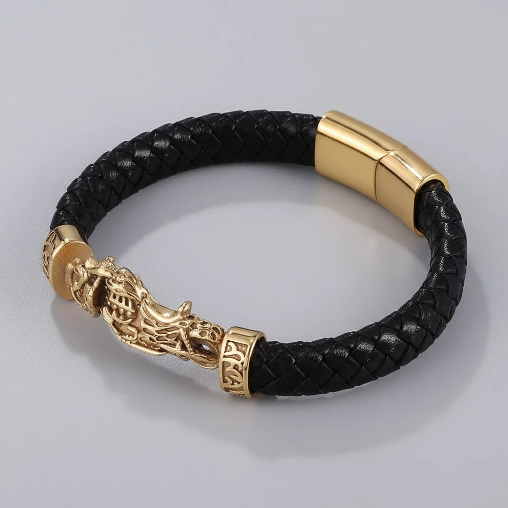 Woven Leather Motorcycle Bracelet