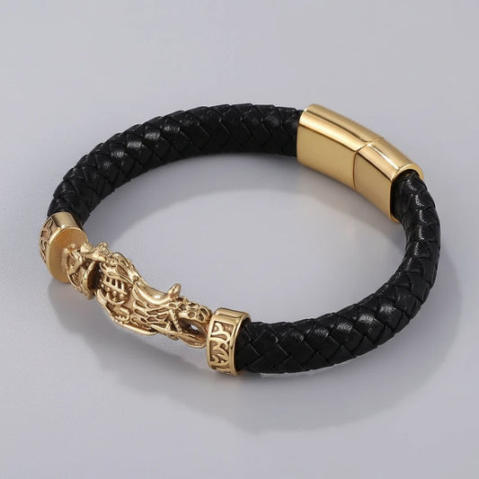 Woven Leather Motorcycle Bracelet