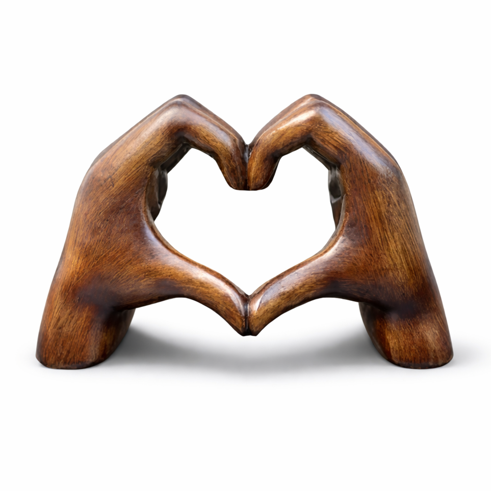 Wooden Heart Hands Sculpture