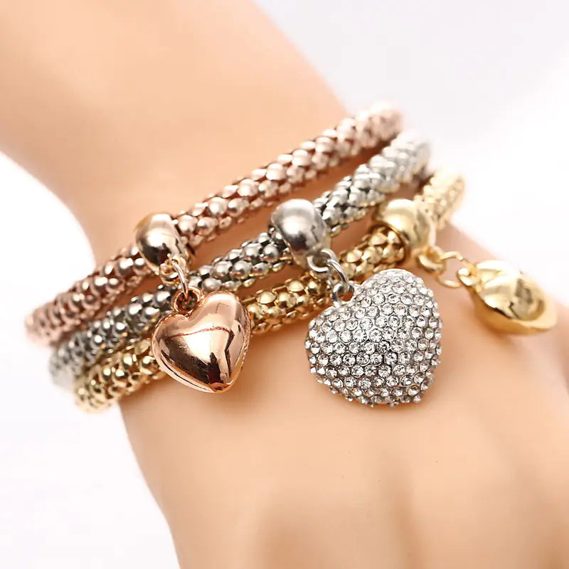 Heart Charm Bracelet (Set of Three)
