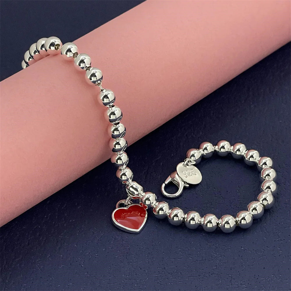 Women's Red Heart Silver Bracelet