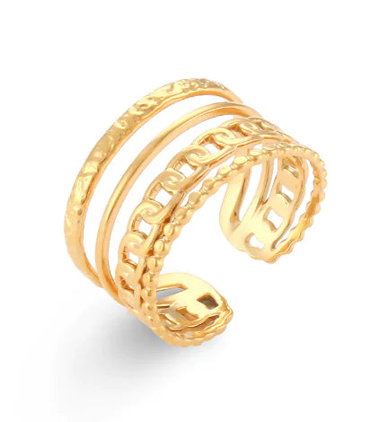 Light Luxury Gold Hollow Stainless Steel Ring Design